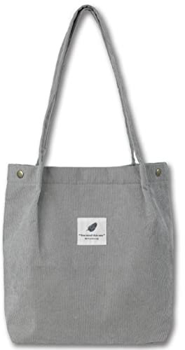 VOKUVIKU Cord Tote Bag Aesthetic Damen Stofftasche Canvas Tasche Mädchen Große Tote Bag Aesthetic Handtasche Shopper Schule Leicht Beuteltasche Damen Cord, Grau