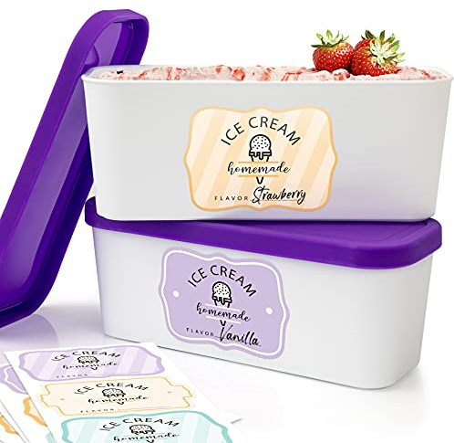 ZICOTO Set of 2 Reusable Ice Cream Tub Containers 1.6 Quart Ea. with Lids