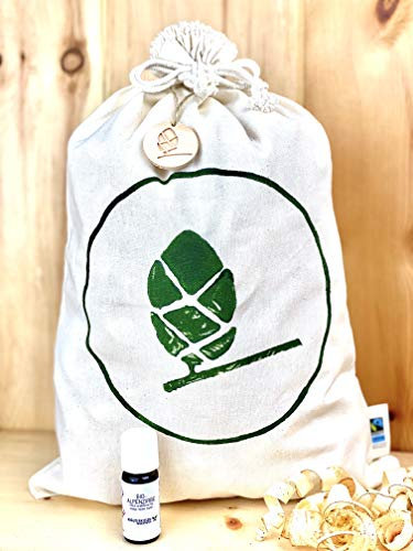 Kräuterkissenmanufaktur Sacchetto di cembo, circa 45 x 30 cm, riempito con 150 g di riccioli di cembro dell'Alto Adige e 10 ml di olio di cembro