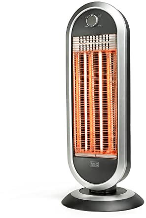 BLACK+DECKER BXCSH900E - Radiateur électrique carbone 900W, 2 puissances de chauffage, Surface jusqu'à 10m2, Systéme de sécurité, Poignée intégrée, Oscillant, gris
