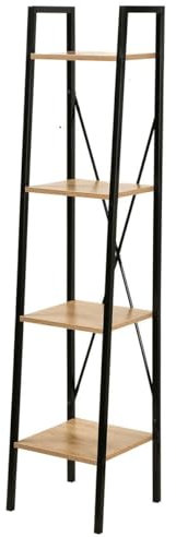 CASÂME Étagère Colonne 4 Niveaux - Style Industriel - Décor Chêne et Noir - Panneaux de Bois et métal Noir - Meuble de Rangement - Pour Salon, Entrée - 34 x 32,5 x H148 cm