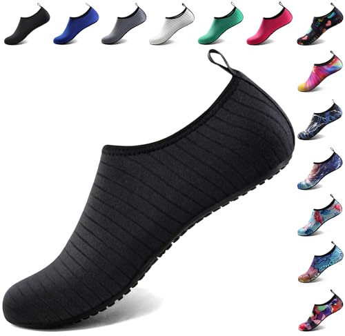 Water Shoes for Women Men Quick-Dry Aqua Socks Swim Beach Barefoot Yoga Exercise Wear Sport Accessories Pool Camping Must Haves Adult Youth Size, Black-w001, 11.5-12.5 Women/10.5-11.5 Men