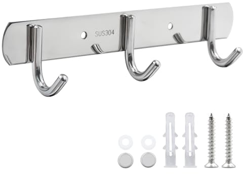 Alwaiiz Porte-manteaux avec 3 crochets, en acier inoxydable, antirouille, pour chambre, salle de bain, cuisine