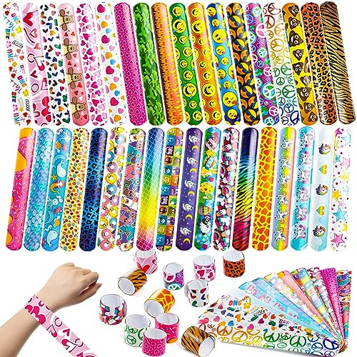 JOYIN 60 Pcs Slap Bracelets for Kids, Bulk Wristbands with Animals, Friendship, Heart, Party Favors, Classroom Prizes Birthday Exchanging Gifts,Goodies Bag Stuffers Fillers