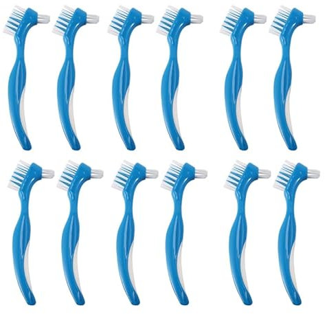 Kopinma 12Er Pack Prothesenbürste Harte Zahnersatzbürste mit Doppelkopf, Reinigungsbürste Prothesen Bürste Zahnbürste für Künstlichen Zähnen, Aligner, Zahnschiene
