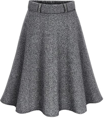 rismart Jupe en Tweed Femme Longueur Moyenne Taille Haute Ligne A Elastique Décontractée Jupes de Travail Gris,XL