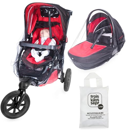 Trois Kilos Sept - Moustiquaire élastique à Zip 3 en 1 - Taille Universelle - Lit bébé, Cosy, Poussette - Filet Anti Moustiques Tigres, Insectes - Protection Fine & Résistante - Sac Inclus - Noire