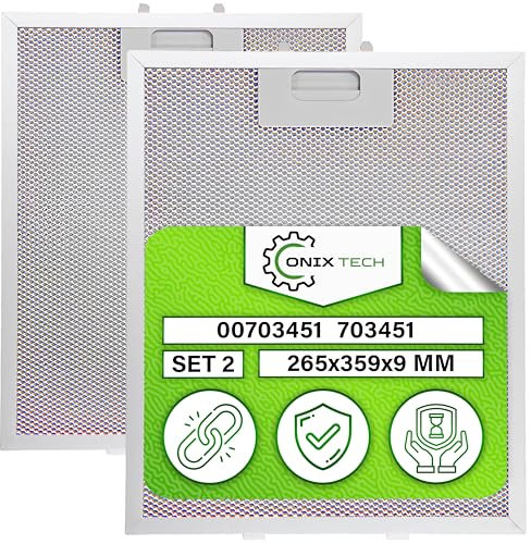 2 Piezas Filtro Campana Extractora Antigrasa de Aluminio 265x359x9 mm con Código Original 00703451 703451 10035302 para Bosch para Siemens para Balay - Garantía de 5 Años - ONIX TECH
