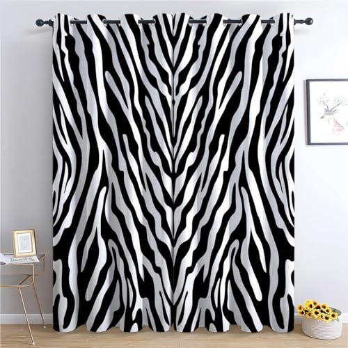 XCQHZYQ Verdunklungsvorhänge Gardinen mit Ösen Zebra-Tiermuster H 229 x B 168 cm 2er Set Blickdicht Vorhänge Weiche Schiebevorhänge für Schlafzimmer Wohnzimmer