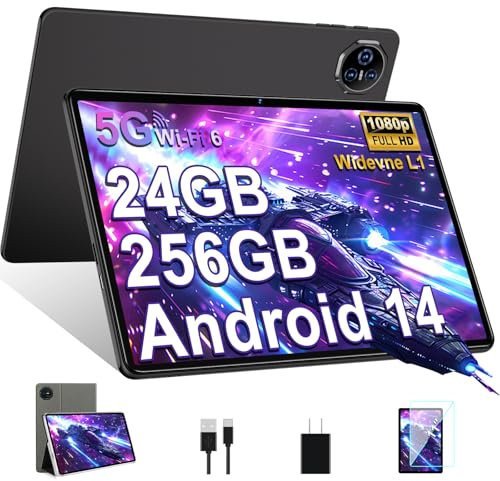 BIEGEDY Tablet 11 Pulgadas Android, 24GB RAM+256GB ROM/2TB TF, Tablet Pantalla Táctil, Widevine L1 / 8000mAh / 5MP+13MP / 5G WiFi/Facial ID/GMS/BT 5.0, Octa-Core 2.0GHz, con Funda Negro