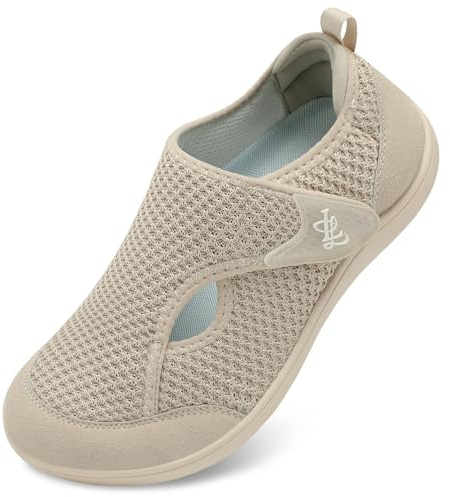 LeIsfIt Womens Wide Barefoot Walking Shoes Adjustable Diabetic Shoes for Arthritis Edema Swollen Feet Zero Drop Sole Taupe Size 8.5