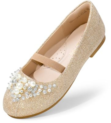DREAM PAIRS Flickskor Mary Jane Ballerina platta skor för småbarn/små barn/stora barn, Guld, 23.5 EU