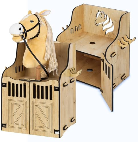 Hoofly Soporte de pared para caballos Hobby Horse Stall - Accesorio práctico para establos con puertas, almacenamiento y ganchos, 1