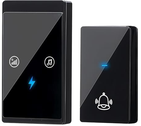 Sonnette de porte sans fil, étanche, sans piles, kit de sonnette de porte sans piles, 4 niveaux de volume, avec batterie, pour jardin, maison, bureau, affichage LED