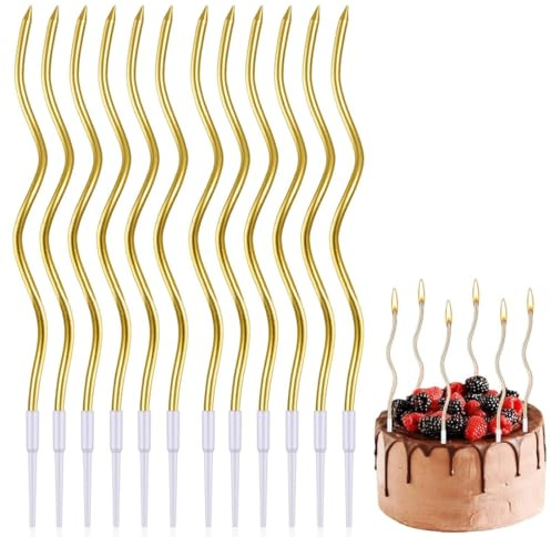 Centro de mesa para fiestas, 24 velas para tartas de cumpleaños, velas en espiral largas y delgadas con superficie metálica, velas en espiral para cupcakes para decoraciones de tartas de (champán)