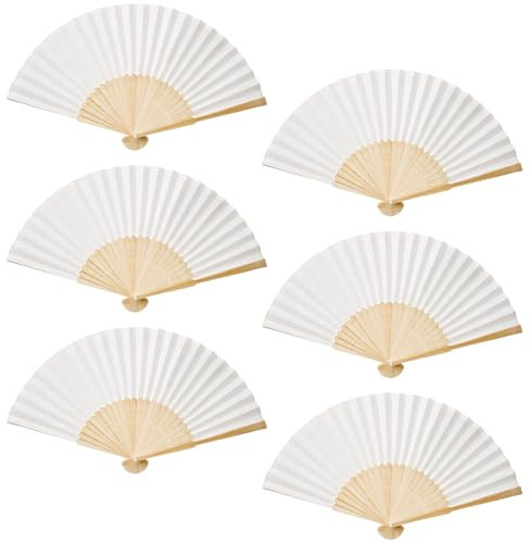 6 Pezzi Ventagli Pieghevoli Bianchi per Matrimonio e Danza, Pittura, Decorazione DIY e Personalizzazione
