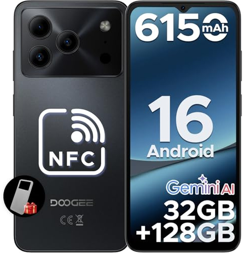 DOOGEE Note56 Pro Android 16 Telefono Movil Libres, 6150mAh 32GB+128GB/2TB Smartphone, Octa Core Telefonos Moviles HD+ 6,56, Cámara 13MP+8MP Teléfono Móvil, Gemini AI/NFC/Dual SIM/Face ID/Widevine L1