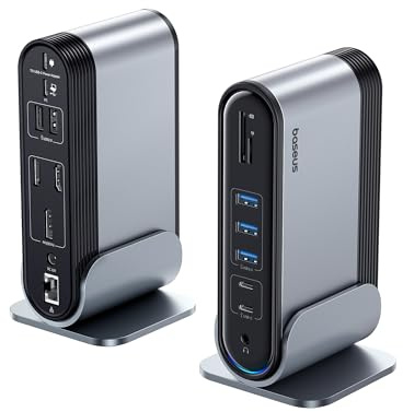 Baseus 17-i-1 dockningsstation 3-skärmar 4K@60Hz adapter med 2 HDMI, DisplayPort, 5 USB-data 3,0 5 Gbps, PD 100 W, Gigabit Ethernet för HP/Lenovo/Dell/MacBook/Surface Laptop