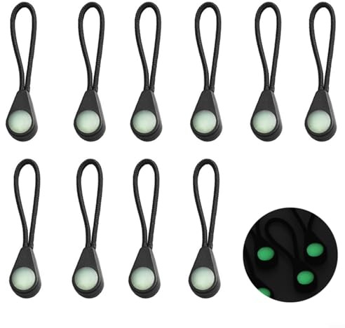 Lot de 10 têtes lumineuses pour tirette d'extension de fermeture éclair phosphorescentes pour sac à dos pour fermetures éclair avec matériau en polyester pour une utilisation en extérieur (type 1)