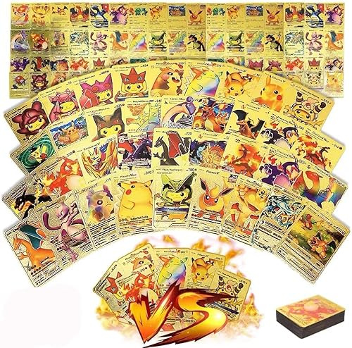 55 Piece Gold Cards Collectible Card Games Rare Golden Cards Deck Box Gold Foil Card for Birthday Party Favors Gifts Fans (No Duplicates)