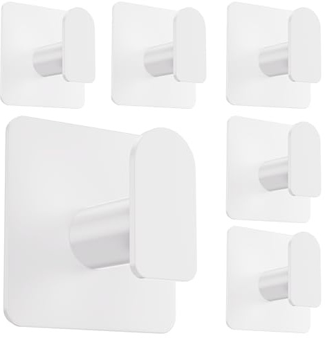 Aikzik Strong Self Adhesive Hooks - 6 Pack Heavy Duty 8kg(Max), Stainless Steel Sticky Hooks for Hanging for Towel, Coat, Robe, Stick on Bathroom, Kitchen, Door and Wall, White