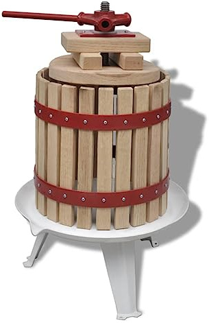 LoogCape Frukt- och vinpress, 12 l av ekträ och gjutjärn för vinproduktion, juicepress, hobbybryggare, kelter, jäsning, påfyllning, med filter, hållbar, lätt att använda