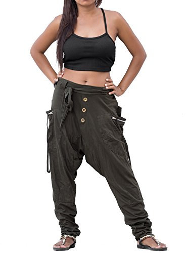 Thaluta Damen Harem Lose Yoga Reise Lounge Hose mit Taschen Casual Boho - Grün - Einheitsgröße