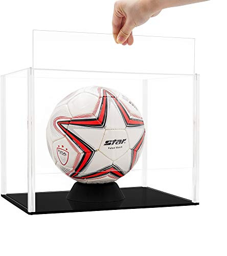 Tingacraft Acrílico Vitrina Cristal (34,5 x 24,5 x 26 cm) para Balon de Futbol, Caja Metacrilato Expositor para Figura Colecciones