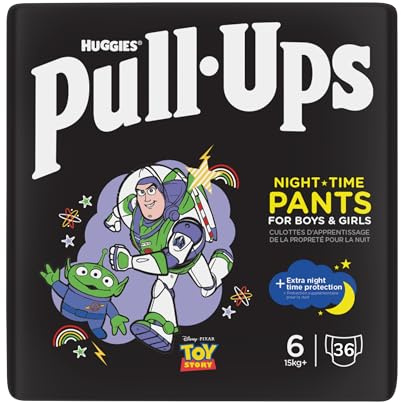 Huggies Pull-Ups, Trainers Night Nappy Pants - Size 6 , 15 kg+ Pull Up Nappies (36 Pants) - Extra Night Time Protection - Support for Consistent Potty Training Routines