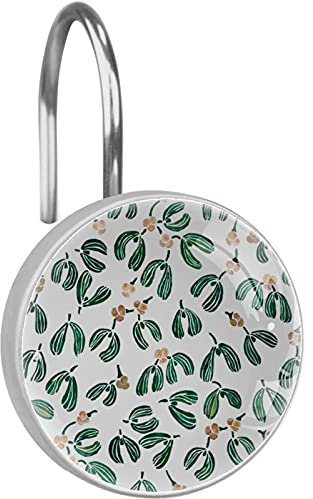 Round Shower Curtain Hooks Set of 12 Rustproof Stainless Steel Roller Glide Hangs Rings Decor Christmas Mistletoe Plant