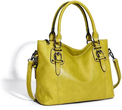 Aileese Womens Handbags Soft Leather Retro Vintage Designer Top-Handle Casual Pocket Ladies Tote Shoulder Bags Yellow