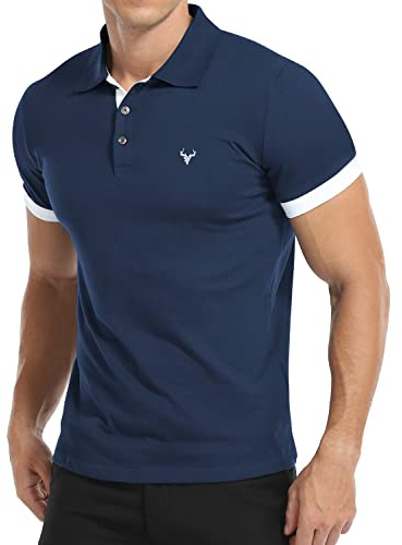 KUYIGO Polos de Manga Larga para Hombre Slim Fit Classic Exquisito Bordado Golf Tennis Camisa de algodón L Gris Azul