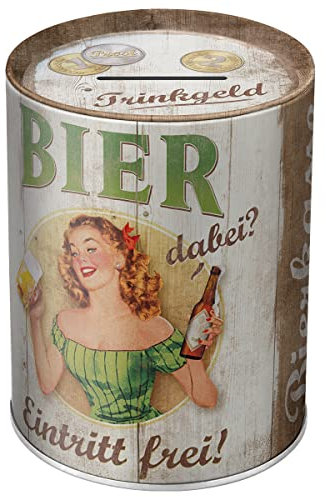 Nostalgic-Art Retro Spardose, 1 l, Trinkgeld-Bierkasse – Geschenk-Idee für Bier-Fans, Sparschwein aus Metall, Vintage Blech-Sparbüchse, Bier-Deko