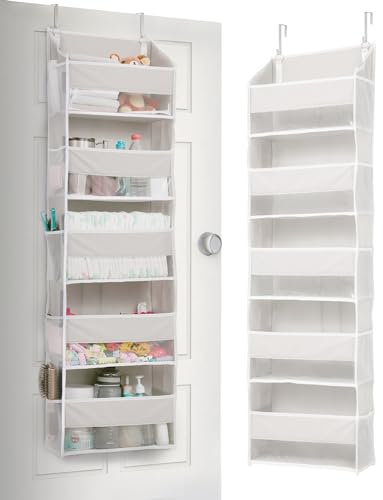 ULG Tür-Organizer, 5 große Taschen, 10 Mesh-Taschen, 20 kg Tragkraft, Hängender Organizer für Schlafzimmer, Bad, Küche, Beige