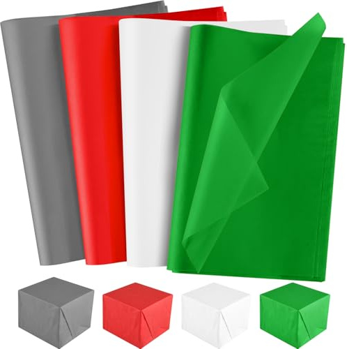 NEBURORA 72 Sheets Christmas Tissue Paper Assortment 50 x 35 cm Red, Green, White, Gray Gift Wrapping Tissue Paper for Crafts, Bags and Party Decorations