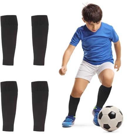 2 Pairs Football Sock Sleeves, Soccer Shin Guards Sleeves, Team Leg Sock Cut Socks for Football Games Beginner (Black Kids)