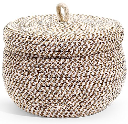 WRITWAA Round Cotton Rope Storage Basket with Lid, Multi-Color Decorative Woven Organizer for Home, Kitchen, Bathroom, Toys, Snacks