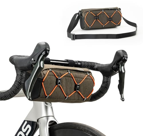 ROCKBROS Lenkertasche Fahrrad, Fahrradtasche Vorne am Lenker 2,2 L mit Schultergurt, Wasserabweisend & Reflektierend, Handlebar Bag für MTB, Rennrad, Gravel, E-Bike und Citybike, Dunkelgrün