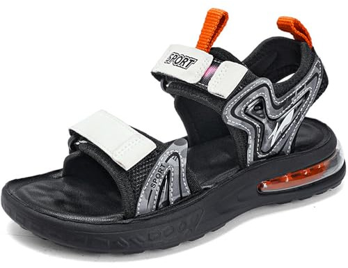 HSNA Sandali per Bambini con Cuscino d'aria Suola Morbida Scarpe Estive Peeptoe, Grigio e Bianco 36 EU