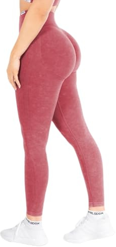 SMILODOX Scrunch Leggins Damen Shaped Fit, Seamless Sporthose, Batik Acid Scrunch Sanduhr-Design Yogahose, Elastischer Bund Figurschmeichelnd für Fitness & Alltag, Größe:M, Color:Rot