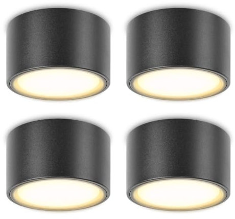 YindaLux Lot de 4 LED Spot en Saillie Noir 220-240V Ø95x55mm Plafonnier Incluse ampoule GX53 6W Blanc chaud 3000K 660LM Plafonnier Spot LED Luminaire Apparent avec spot à grande surface lumineuse