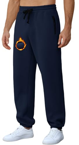 Voqeen Herrjoggingbyxor fleece termiska joggingbyxor för vinter träningsoverall byxor med dragkedja vardagliga varma löparbyxor med dragsko elastisk manschett för sport