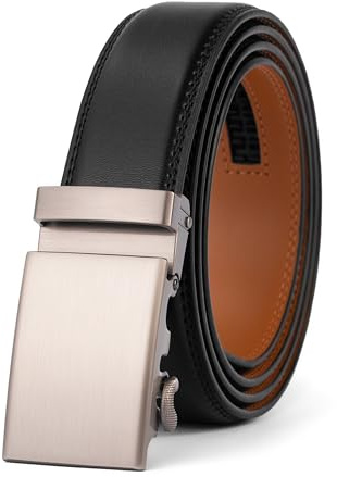 VRLEGEND Gürtel Herren Automatik Ledergürtel Ratsche Gürtel ohne Löcher für Business Anzug,Größe Angepasst,mit Geschenkbox （Schwarz-2207,Einstellbare 30W-36W=110cm