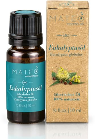 MateoEssentialOils - Olio Essenziale di Eucalipto 100% Puro e Naturale – Ideale per Aromaterapia, Massaggi, Diffusori, Bagno e Cura della Pelle – Azione Purificante e Rinfrescante – 10 ml.