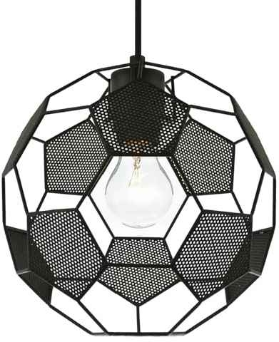 Modern Matte Black Football Soccer Pendant Lamp Shade with Laser Cut Holes | 25cm x 25cm | Perfect Room Addition for Any Football Fan by Happy Homewares