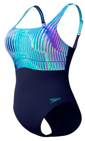 Speedo Women's Shaping Contour Eclipse Printed One Piece Swimsuit | Shapewear | Beach and Holiday Swimwear, Turquoise Gem, 44