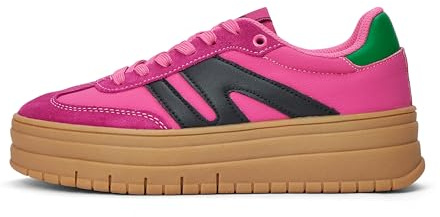 LUCKY STEP Scarpe Donna con Plateau - Zeppa Classica Tela Retro Caviglia Bassa Comode Casual (Fucsia/Noir, 8US-38EU-5UK)