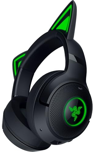 Razer Kraken Kitty V2 BT - Auricolare RGB Bluetooth senza fili con orecchie da gattino per giochi e streaming (325g, driver TriForce da 40mm, Bluetooth 5.2, microfono a cancellazione di rumore) Nero