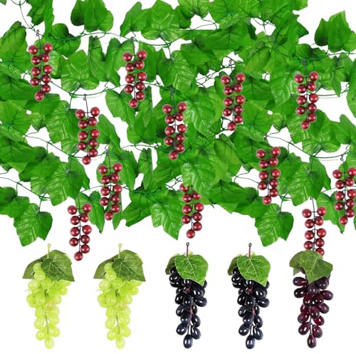 SJUNJIE 10 Pezzi Uva Artificiale Viti Uva Finta Spiedini Plastica Frutta Finta Decorativa Realistica per Decorazione del Vino Casa Giardino Matrimoni Fotografia Oggetti di Scena