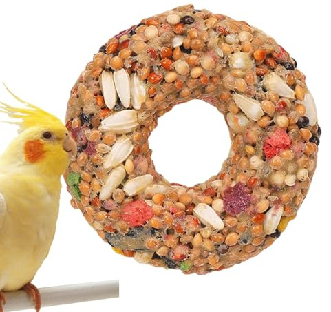 Snack e Giocattoli di pappagallini: Formazione di uccelli in ciambella dentizione | Snack di arricchimento a grano naturale per piccioncini, cacatua e ara - Acces